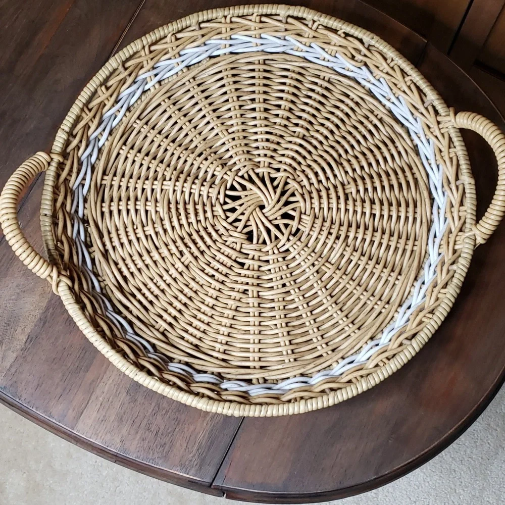 Round Woven Basket Tray with Handles